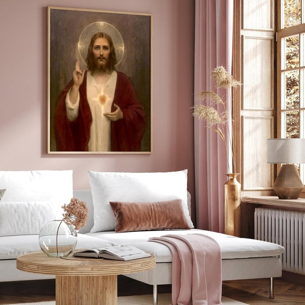 Vintage Sacred Heart Jesus Poster Religious Wall Art Gift for Men Women - Picture 6 of 6